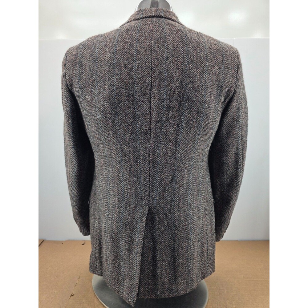 Vtg Harris Tweed 40S Brown Herringbone Wool USA Mens Blazer Jacket Sport Coat - Picture 8 of 13